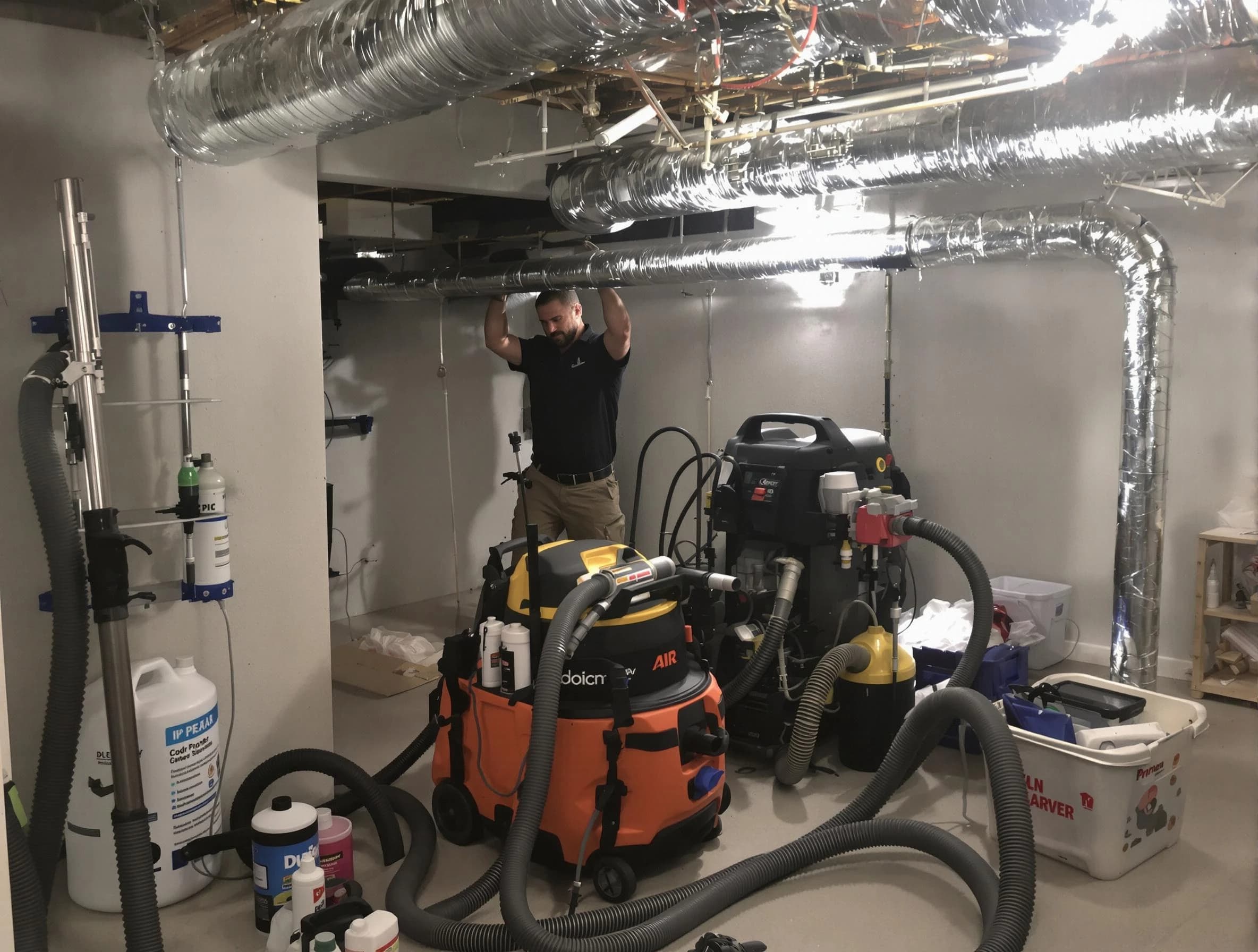 Pawtucket Air Duct Cleaning specialist performing professional mold removal from air ducts using safety equipment in Pawtucket