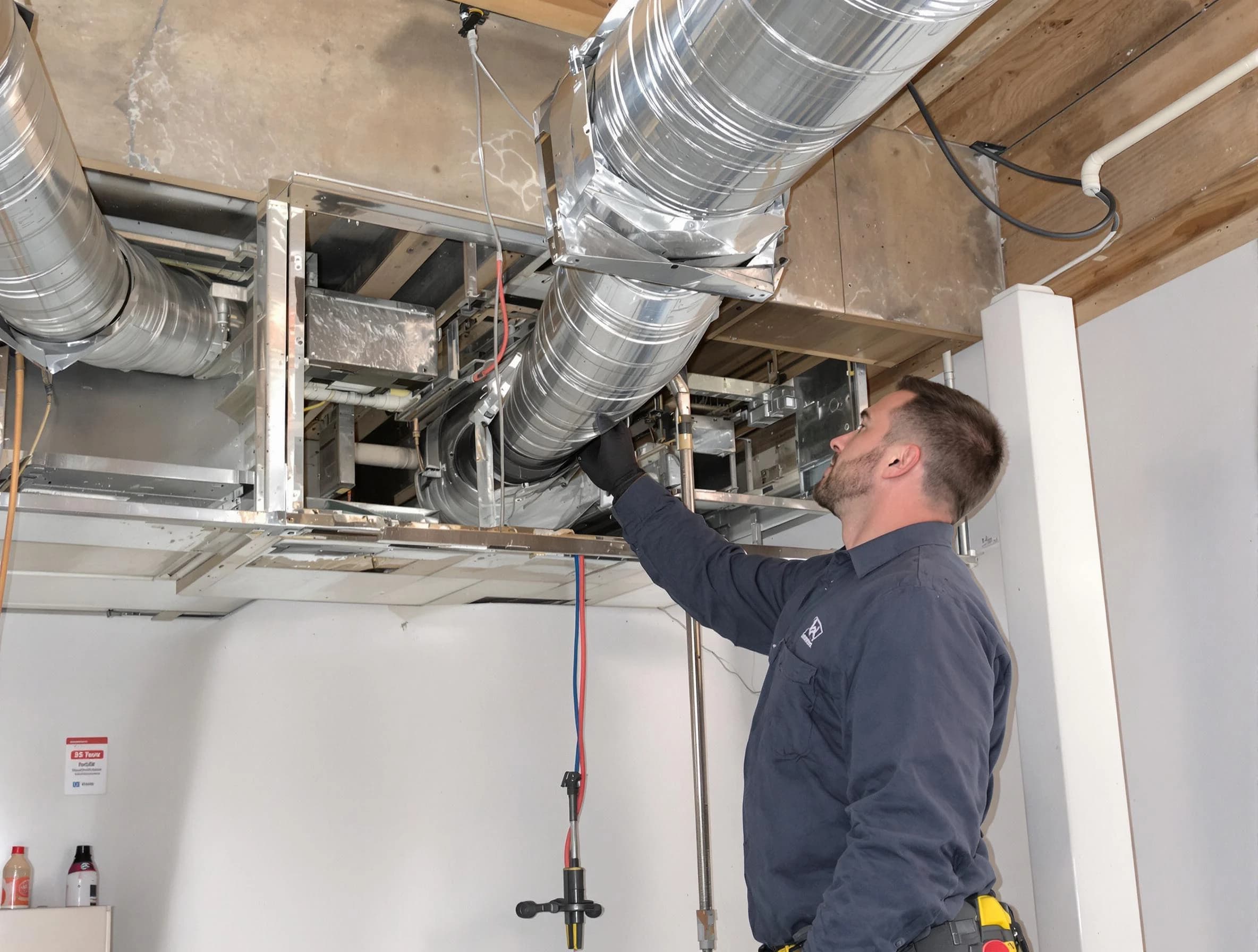 Pawtucket Air Duct Cleaning technician performing professional air duct repair using specialized tools in Pawtucket
