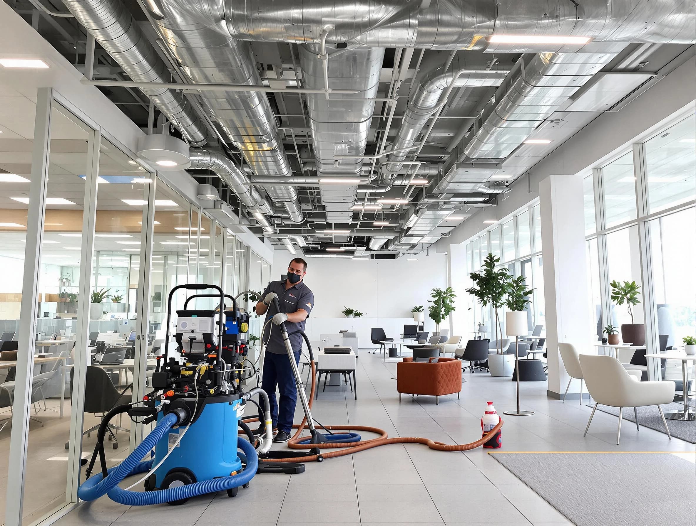 Pawtucket Air Duct Cleaning team conducting comprehensive commercial duct cleaning at a business location in Pawtucket