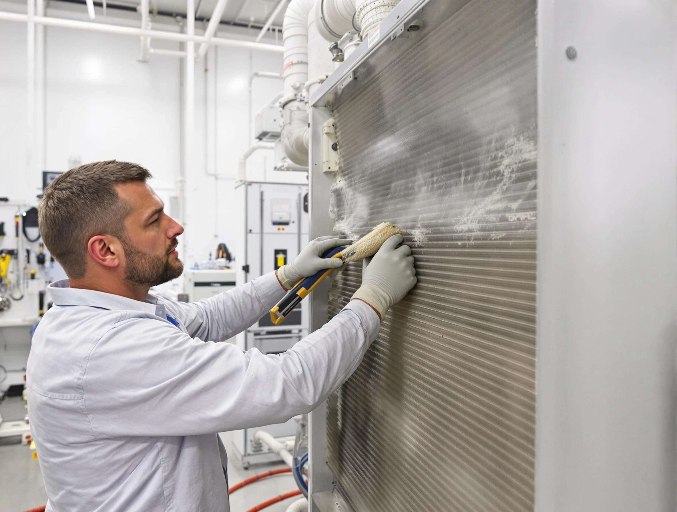 Pawtucket Air Duct Cleaning technician performing precision commercial coil cleaning at a Pawtucket business