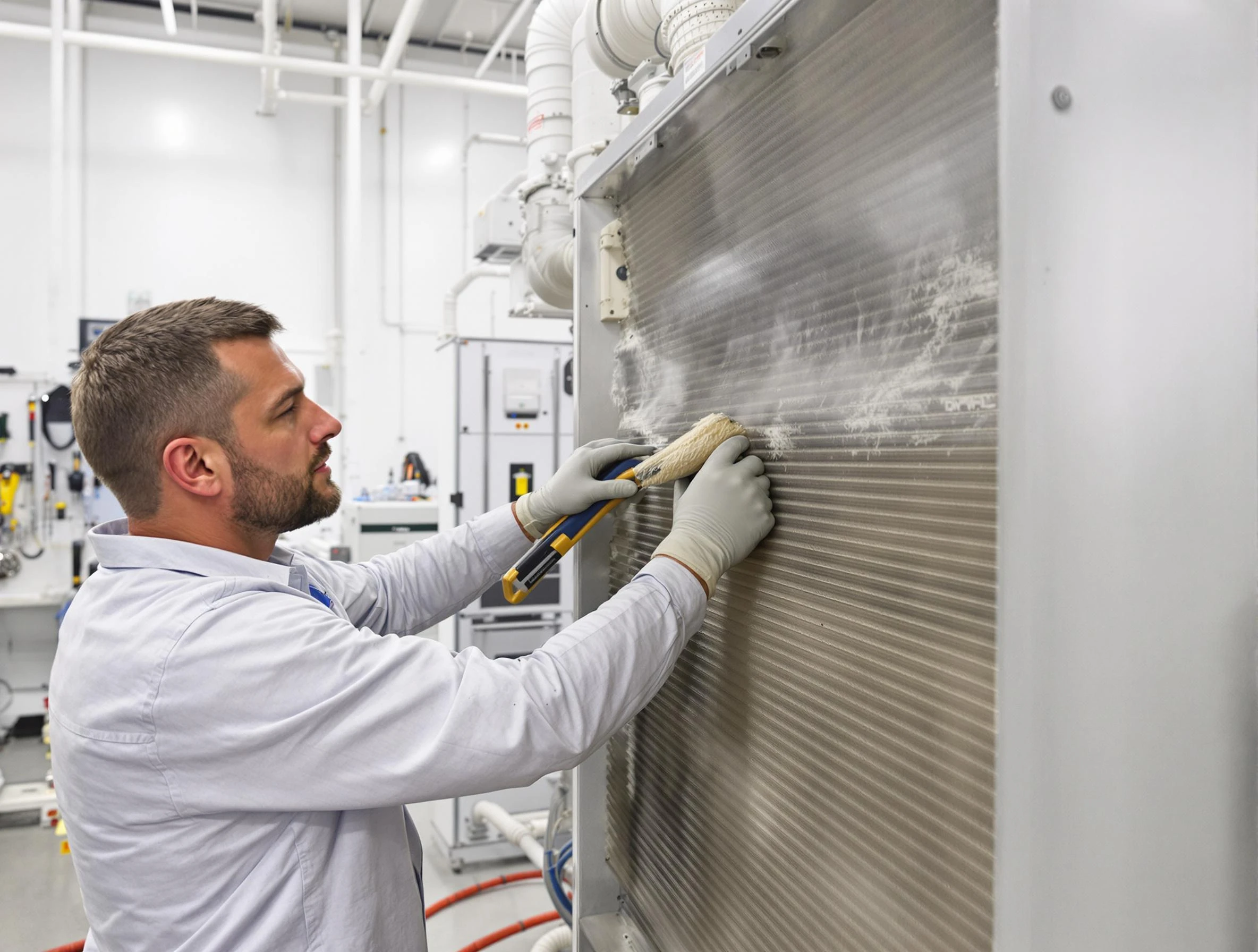 Pawtucket Air Duct Cleaning technician performing precision commercial coil cleaning at a Pawtucket business